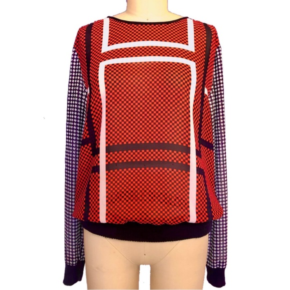 Michael KORS semi sheer houndstooth white blue red print size xsmall knit cuff - Picture 1 of 7